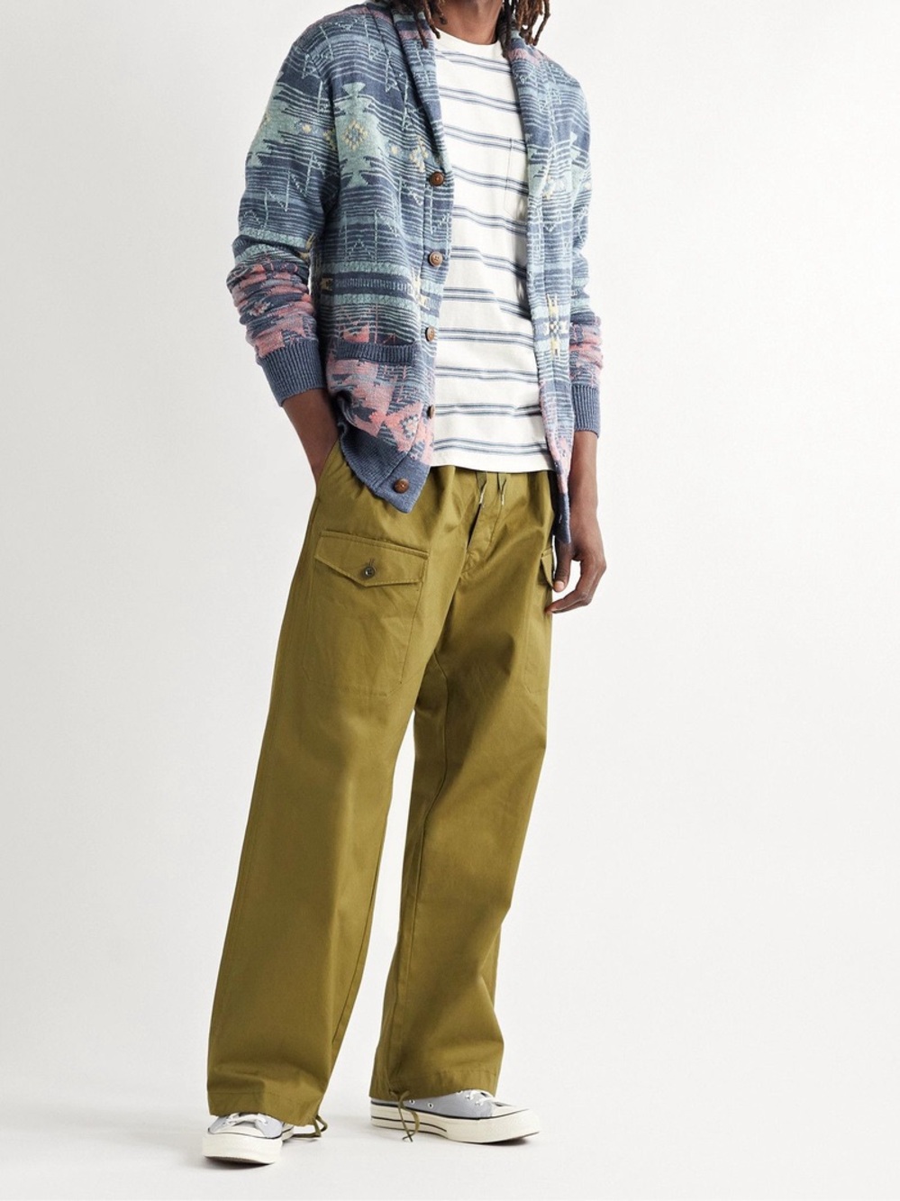 FAHERTY - Heritage Slim-Fit Shawl-Collar Organic Cotton-Jacquard Cardigan - Blue